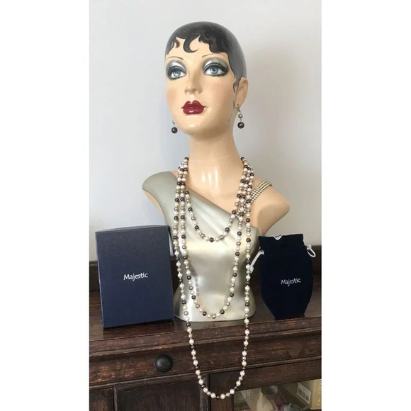 QVC Majestic Simulated Pearl 4 Tones 100” Total Necklace Earrings Quality Heavy - Picture 1 of 11